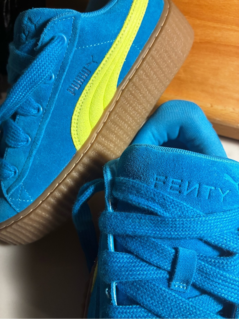 FENTY Women's Bright Blue Suede Platform Sneakers - Picture 6 of 10